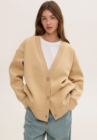 Irish cream (beige) color three-thread insulated cardigan 